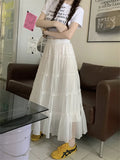 Ebbgo  White Princess Women Skirts Gentle Summer Chic Cotton A-Line Fashion Sweet  Slim New Office Lady High Waist