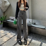 Ebbgo  High Waist Shot Trousers Gray Women's Jeans with Pockets Pants for Woman Straight Leg Cool 2024 Korean Style Xxl Summer Basics R