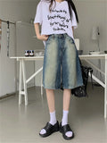 Ebbgo  Loose Women Half Pants OL Tie-Dying Jeanswear Office Lady 2023 Mujer Chic Summer Casual Straight Denim New Shorts