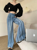 Ebbgo  New Korean Stripes High Waist Wide-Leg jeans Women Hot Chic Fashion Loose Straight Denim pants Female Long Trousers