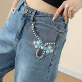 Ebbgo  -  outfit ideas New Phoenix Embroidery High Waist Wide Leg Jeans Pearl Inlaid Trousers Loose Casual Vintage Print Women's Pants