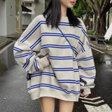 Ebbgo  Striped Loose Hoodie Autumn And Winter Fashion New Oversized Design Women Sports Hoodie Loose Pullovers Top