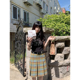 Ebbgo  2024 Summer Korean Fashion Plaid Midi Skirt Women  Harajuku Pleated Skirt Casual Academic Aesthetic Y2k Clothes Korean Outfits