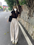 Ebbgo   Korean Fashion Sweet Plaid Pants Women Harajuku Girly Fairycore Checked Trousers Female Y2K Oversized Wide Leg Pantalones