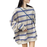 Ebbgo  Striped Loose Hoodie Autumn And Winter Fashion New Oversized Design Women Sports Hoodie Loose Pullovers Top