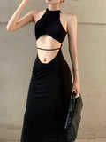 Ebbgo  Sexy Long Dress Backless Maxi Vintage Dress For Women Clothing Hallow Out Bodycon Tank Summer Dresses Fashion