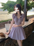 Ebbgo  Summer French Elegant Pure Color Dress Short Party Casual Y2k Mini Dress Woman Slim Basic One Piece Dress Korean Fashion