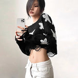 Ebbgo  Black Sexy Crop Knit Women's Sweater Fall And Winter  Butterfly Design Korean Style Pullover Soft Sweaters