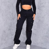 Ebbgo  Women Cargo Pants Vintage Baggy Wide Leg Sweatpants Y2K Denim Drawstring Streetwear High Waist Pockets Trousers Joggers Overalls