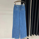 Ebbgo   Vintage Fashion Women's Bows Wide Leg Straight Jeans 2024 Spring Summer Trendy New Items High Waist Denim Pants Female