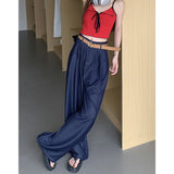 Ebbgo  Blue Cargo Pants High Waisted Solid Women's Pants Vintage Straight Oversized Fashion 2023 Autumn Bottoms Black Wide Leg Trouser