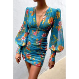 Ebbgo  Long Sleeve Bodycon Dress, V-neck and Floral Print, Popular in European and American Market