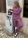 Ebbgo  -  Elegant Plaid Bow Shirt Pant Set Women Slim Fit O-neck Long Sleeve High Waist Female Suit  Spring Fashion Lady Streetwear