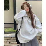 Ebbgo  Loose Casual Women's Hoodie Solid Color Zipper Design  Hoodies Korean Fashion Women's Aesthetic Comfortable Pullovers Top