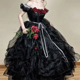 Ebbgo  -  Black Flowers Wedding Lolita Dress Meet The Princess Classic Daydream Whisper Lolita Original Red Rose Gothic Flower