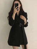 Ebbgo  -  Working Lady Blazer Coat Women Casual Chic Elegant Suit New Fashion Jacket with Belt Solid Outerwear Korean Style Clothing