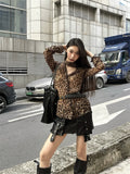 Ebbgo  -  Women's Leopard Shirts Blouses 90s Aesthetic Y2k Vintage Harajuku Elegant Fashion Long Sleeve Shirts 2000s Female Clothes