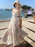 Ebbgo  Elegant Backless Print Mermaid Party Dresses Summer Stylish Sexy Spaghetti Strap Holiday Beach Robe Women Package Hip Dress