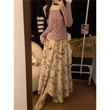 Ebbgo  Lace Up Summer High Waist Slim A-line Butterfly Skirts Vintage Faldas Mujer 2024 Maxi Irregular Skirt Beach Y2k Korean Style