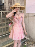 Ebbgo  -  Summer French Vintage Spaghetti Strap Mini Dress Women Flower Frocks Party Evening Sexy One-Piece Y2k