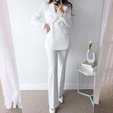 Ebbgo  -  Korean Women's Graceful White Blazers Pants Two Piece Set Office Lady Basic Work OL Outfits Black Jacket Trousers Suit Female