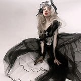 Ebbgo  -  Lolita Original Design Gothic Church Flower Wedding Large Dress Hem Lolita Long Dress Dark Gorgeous Dress Female