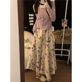 Ebbgo  Lace Up Summer High Waist Slim A-line Butterfly Skirts Vintage Faldas Mujer 2024 Maxi Irregular Skirt Beach Y2k Korean Style