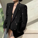 Fashion 2024 Autumn Spring Women's Blazer Long Sleeve Button Heart Rivet Shoulder-padded Suit Coat Casual Loose Jacket Outerwear