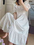 Ebbgo  Vintage Pajama Nightdress Retro Hepburn Princess Ruffles Girl Bubble Sleeve Cotton Loose Sleepwear Summer Victorian Nightgowns