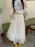 Ebbgo  White Princess Women Skirts Gentle Summer Chic Cotton A-Line Fashion Sweet  Slim New Office Lady High Waist