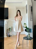 Ebbgo  Sexy New 2024 Spring Summer Mini Dress Slash Neck Beads Sleeveless A Line Elegant Party Dress Fashion Slim Suspender Tank Dress