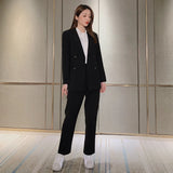 Ebbgo  -  Korean Women's Graceful White Blazers Pants Two Piece Set Office Lady Basic Work OL Outfits Black Jacket Trousers Suit Female