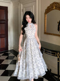 Ebbgo  2024 New Strapless Sleeveless White Chiffon Long Dress Women French Retro Fairy Tale Princess Dress Elegant Ruffled Fluffy Dress