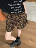 Ebbgo  Streetwear Vintage Leopard Print Shorts For Women 2024 Summer Korean Fashion Loose Wide Leg Casual Shorts with Pockets