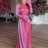 Ebbgo  -  Elegant Loose Belted Flare Sleeve Party Dress Lady O-Neck Long Sleeve Club Dresses New Women Spring Fashion Chic Flashing Dress