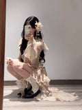 Ebbgo  -  Elegant Fashion Tie Dye Dress for Women Y2k E-Girl Slim Waist 3D Ruffles Dresses Summer New Long Sleeve Vestidos Mujer