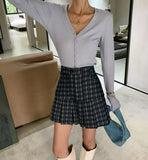 Ebbgo  -  Sweet Hot Girl Plaid Denim Short Skirt for Women's Summer High Waisted Anti Glare A-line Denim Skirt Fashion Female Clothes