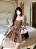 Ebbgo  Summer Kawaii Party Lolita Dress Women Causal Long Sleeve Y2k Mini Dress Female Plaid Slim One Piece Dress Korean Chic