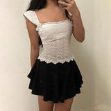 Ebbgo  Sexy Lace Bow Tops for Summer Women's Camisole 2024 NEW SKinny Lace up Lace Jacquard Inverted Triangle SHort Camis for Female