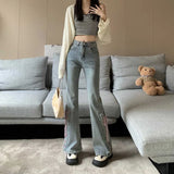 Ebbgo  Vintage Light Blue Lace Up Denim Pants Women 2024 Autumn New High Waist Flare  Y2k Grunge Loose Wide Leg