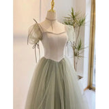 Ebbgo   -  Elegant Light Green Quinceanera Dress Women's Sweet Puff Sleeve Floor Length A-Line Prom Gown Simple Slim Fit Design Vestido