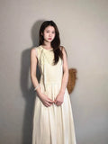 Ebbgo  -  Y2k Sleeveless Patchwork Dress Women Summer Pure Color Dress Party Club Korean Style Slim Elegant Long Dresses New