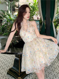 Ebbgo  Summer Women's Butterfly Floral Dress 2022 New Fashion V-neck Princess Dress Vintage Sexy Backless Ladies Beach Boho Vestidos