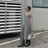 Ebbgo  -  Sleeveless Dress Women Harajuku Hollow Out Lazy Design Streetwear Retro Cozy Mujer платье Holiday Sexy Ulzzang Summer Side-slit