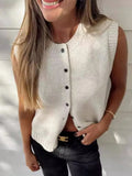 Ebbgo  -  Knitted Sweater Vest Top Women Sleeveless Single Breasted O-neck Cardigan Tank Spring Summer All-match Solid Streetwear