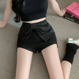 Ebbgo  Sexy Shorts Women Bow High Waist Stretch Wrap Hip Irregular Black 2024 Summer New Solid Shorts Female Casual Streetwear