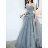 Ebbgo  -  Elegant Gown Evening Dress Long Art Exam Vocal Music Host Pettiskirt Costume Grey Dresses HJ2203