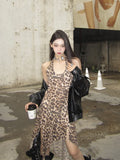 Ebbgo  -  Vintage Women Fashion Leopard Print Irregular Halter Dress Summer Sexy Club Holiday Party Backless Mini Dress New