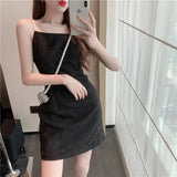 Ebbgo  Summer Sexy White Spaghetti Strap Party Mini Dress 2023 French Prom Women Clothe Backless Pearls Camisole Black Sleeveless Dress