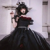 Ebbgo  -  Black Flowers Wedding Lolita Dress Meet The Princess Classic Daydream Whisper Lolita Original Red Rose Gothic Flower